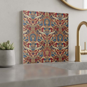 Azulejo De Cerâmica Trabalho em Pergaminho Barroco Pat#4 Vermelho Azul