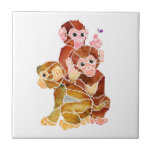 Azulejo De Cerâmica Trabalhos sujos<br><div class="desc">Desenho abstrato de três macacos. O macaco na parte superior está apontando para uma borboleta. Isto foi colorido com aguarela.</div>