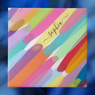 Azulejo De Cerâmica Traços de cores diagonais, nome, pintura de Abstra