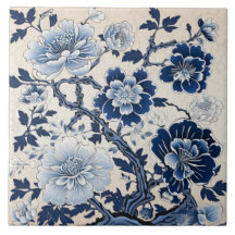 Tradicional China Blue Ink Flower Art