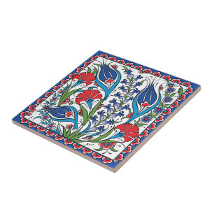 Azulejo De Cerâmica Tradicional Floral Vermelho Azul Turco Otomano Izn