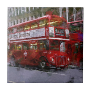 Azulejo De Cerâmica Traffic Square Red Double-decker Bus, Londres, Rei