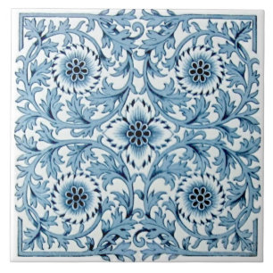 Azulejo De Cerâmica Tranferware de Minton Azul e Branco Repro Antique