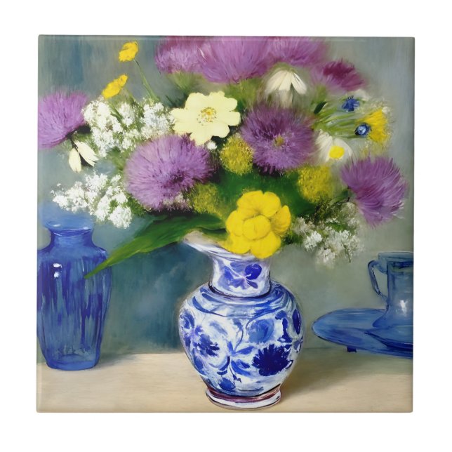 Azulejo De Cerâmica Tranquilo Vase das Flores Impressão (Frente)