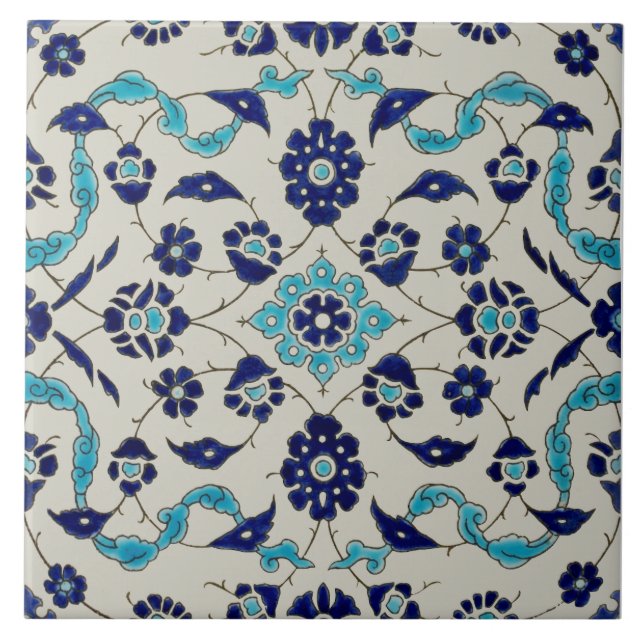 Azulejo De Cerâmica Transferware De Estilo Persa Azul Repro 1890 Minto (Frente)