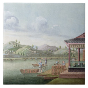 Azulejo De Cerâmica Transportando caixas de chá (w/c no papel)