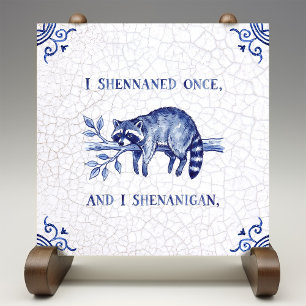 Azulejo De Cerâmica Travessura Guaxinim Fino Delft Azul Estilo Holandê