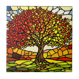 Azulejo De Cerâmica Tree of Life Shattered Glass Mosaic Autumn Colors