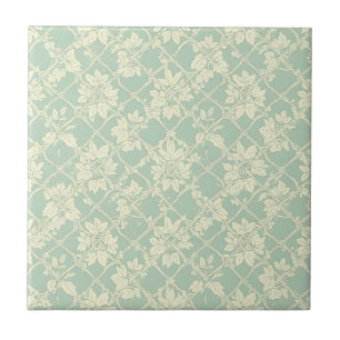 Azulejo De Cerâmica Trellis Azul-Verde Vintage com Videira Botânica