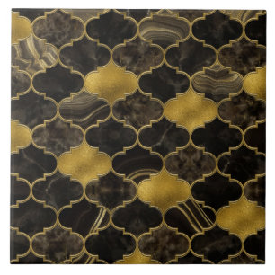 Azulejo De Cerâmica Trellis Black Marble e Dourado marroquino
