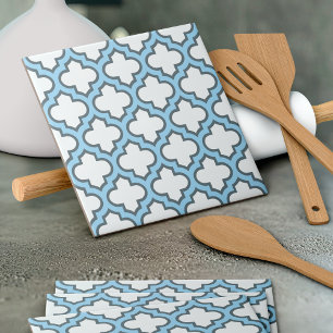 Azulejo De Cerâmica Trellis branca e azul-bebê, lete, quatrefoil