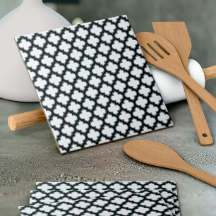 Azulejo De Cerâmica Trellis branca e preta, lete, quatrefoil