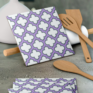 Azulejo De Cerâmica Trellis branca e roxa, lete, quatrefoil