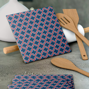 Azulejo De Cerâmica Trellis, Latice, Quatrefoil, azul e vermelho marro
