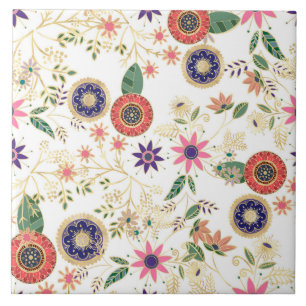 Azulejo De Cerâmica Trendy Colorful Folk Floral Original Ouro
