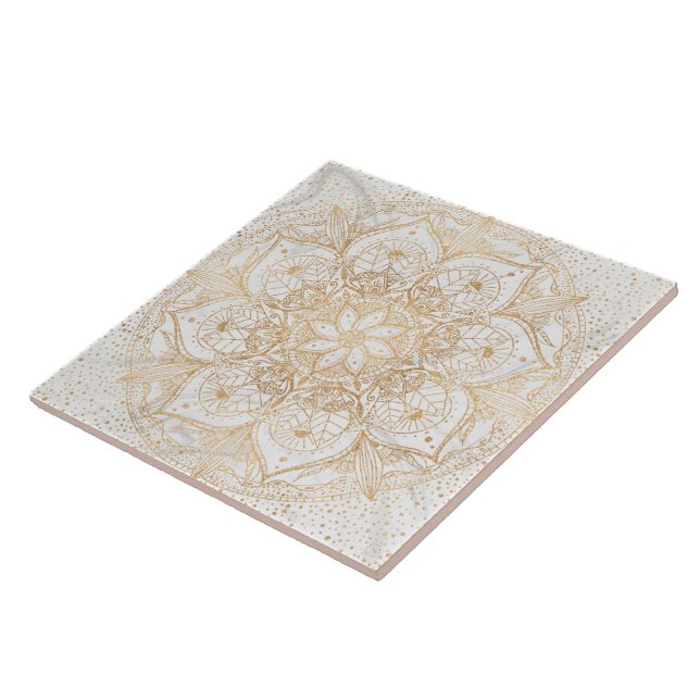 Azulejo De Cerâmica Trendy Dourada Floral Mandala Marble Design (Lateral)