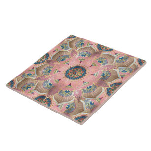 Azulejo De Cerâmica Trendy Metallic Dourado e Pink Mandala Design