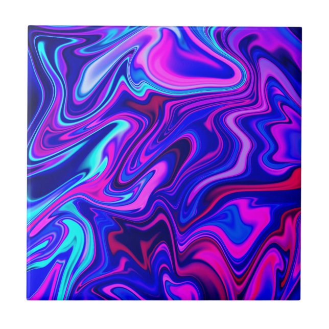Azulejo De Cerâmica Trendy neon blue pink turquoise Abstract  (Frente)