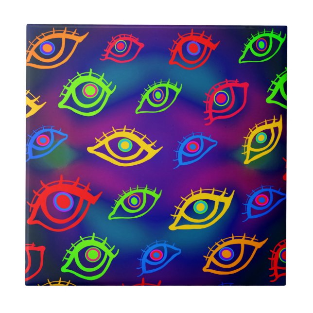 Azulejo De Cerâmica Trendy Neon Colorful Eyes Patterno (Frente)