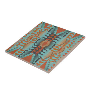 Azulejo De Cerâmica Trendy Orange Turquoise Teal Blue Arte Tribal