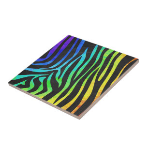 Azulejo De Cerâmica Trendy Rainbow e Black Zebra Animal Print no ele