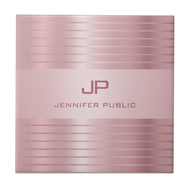 Azulejo De Cerâmica Trendy Rosa Dourado Monograma Moderno (Frente)