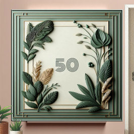 Azulejo De Cerâmica Trendy Sage Green Art Deco Leaves Botanical Number