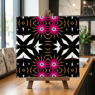 Azulejo De Cerâmica Trendy Tribal Abstrato preto e rosa Geométrico