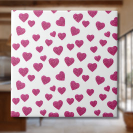 Azulejo De Cerâmica Trendy Valentine Pink Glitter Hearts on White