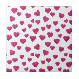 Azulejo De Cerâmica Trendy Valentine Pink Glitter Hearts on White