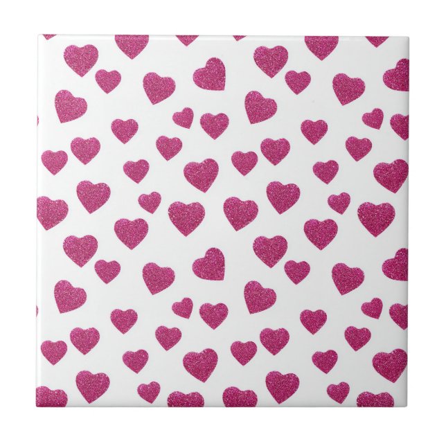 Azulejo De Cerâmica Trendy Valentine Pink Glitter Hearts on White (Frente)