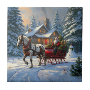 Azulejo De Cerâmica Trenó de um cavalo de Natal do Papai Noel