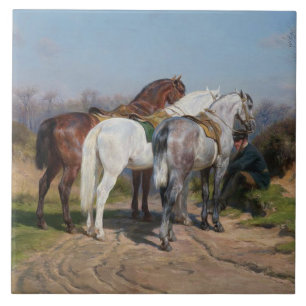 Azulejo De Cerâmica Três Cavalos Estalhões (por Rosa Bonheur)