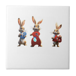 Azulejo De Cerâmica Três Coelhos de Desenho Animado Segurando uma Plac