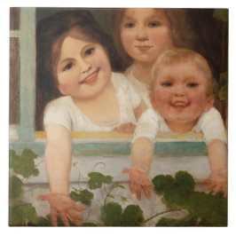 Azulejo De Cerâmica Três crianças na janela