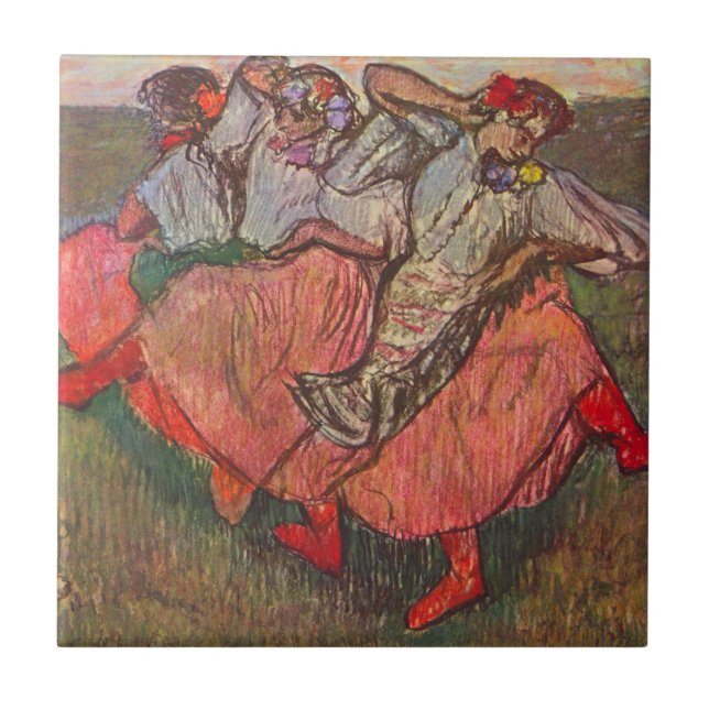 Azulejo De Cerâmica Três dançarinos russos por Edgar Degas (Frente)