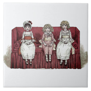 Azulejo De Cerâmica Três garotas no sofá vermelho Kate Greenaway