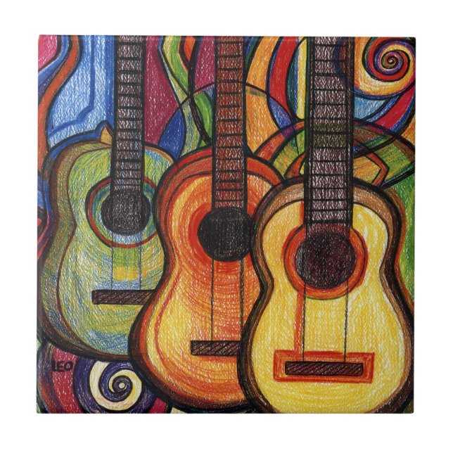 Azulejo De Cerâmica Três guitarra (Frente)