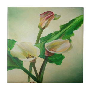 Azulejo De Cerâmica Três Lírios Calla Afiados em acrílico Botânico