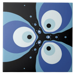 Azulejo De Cerâmica Três Peixes Azuis Falando Arte Fractal Moderna
