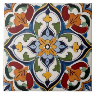 Azulejo De Cerâmica Trevo Colorido de Abstrato Quatrefoil Simétrico