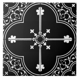Azulejo De Cerâmica Trevo Cruz Gótico Preto Vintage Antigo