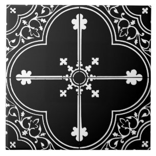 Azulejo De Cerâmica Trevo Cruz Gótico Preto Vintage Antigo