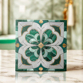 Azulejo De Cerâmica Trevo de quatro folhas - Mármore Verde e Pérola