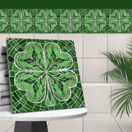 Azulejo De Cerâmica Trevo de quatro folhas - Mármore Verde e Pérola