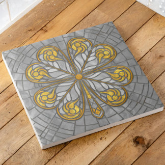 Azulejo De Cerâmica Trevo de quatro folhas - Mosaico Dourado e Pérola