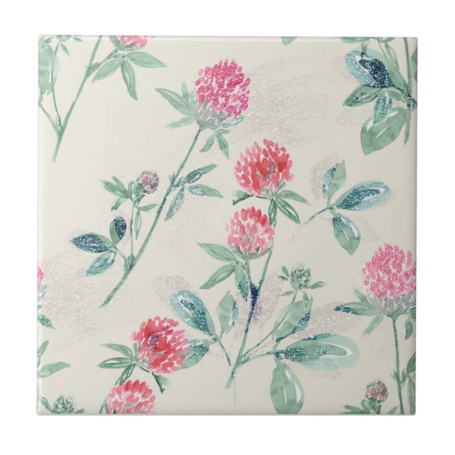 Azulejo De Cerâmica Trevo, shamrock em bege. (Frente)