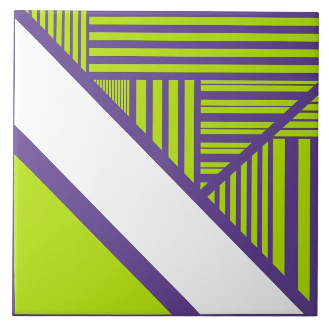 Azulejo De Cerâmica Triângulo Stripes em Verde limão e roxo (Frente)