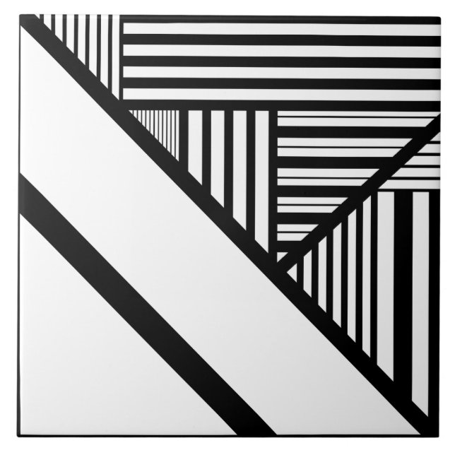 Azulejo De Cerâmica Triângulo strips em preto e branco (Frente)