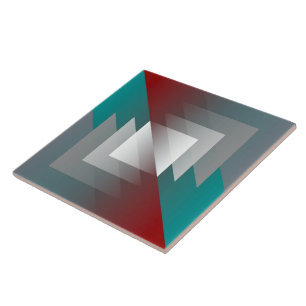 Azulejo De Cerâmica Triângulos de cinza Teal na burgundy